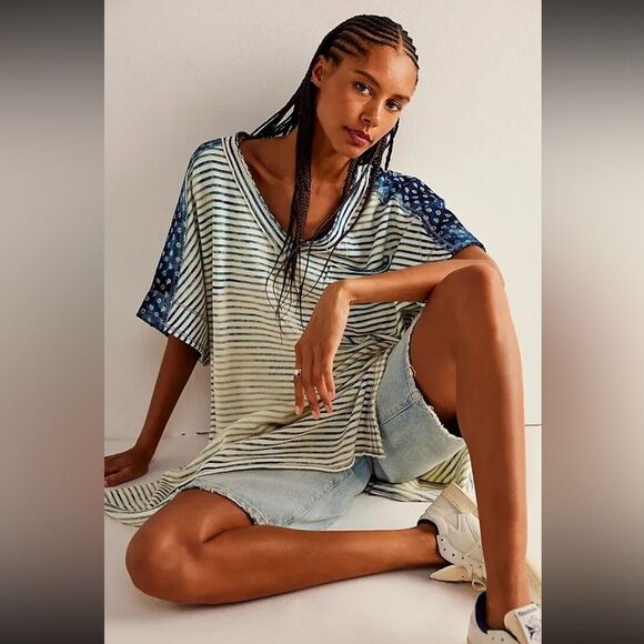 Free People We The Free True Blue Tunic Tee Size Medium - Picture 11 of 11